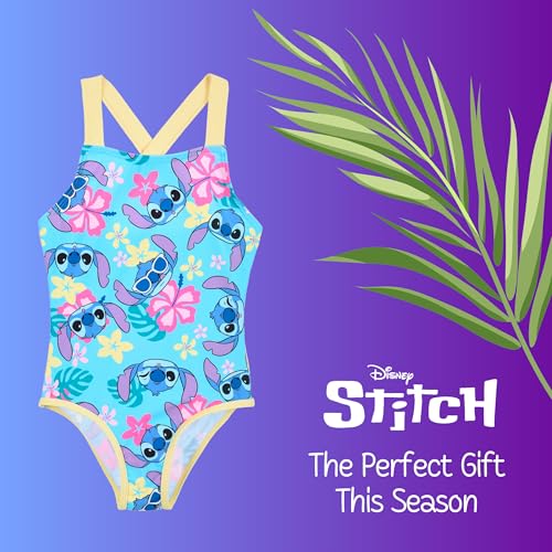 Disney Stitch Badeanzug für Mädchen, Tropisches Design Einteiliger Badeanzug, Größen 3 bis 8 Jahre