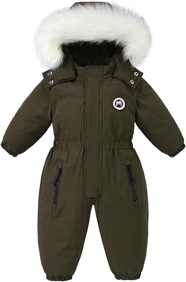 Alunsito Baby Boy Girl Snowsuit Kids Long Sleeve Hoodie Thick Jumpsuit Ski Suit Zip One-Piece Bodysuit Winter Warm Romper