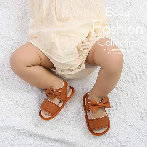 Sonsage Infant Baby Girls Boys Summer Sandals Newborn Bow Crib Sandals Outdoor Beach Toddler PU Leather Soft Rubber Sole Dress Flat First Walking Shoes, a01 Black, 3-18 Months