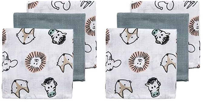 Meyco 457019 Mull/Musselin Spucktücher 3er Set, 30x30cm ANIMAL-UNI Stone Green-Weiss