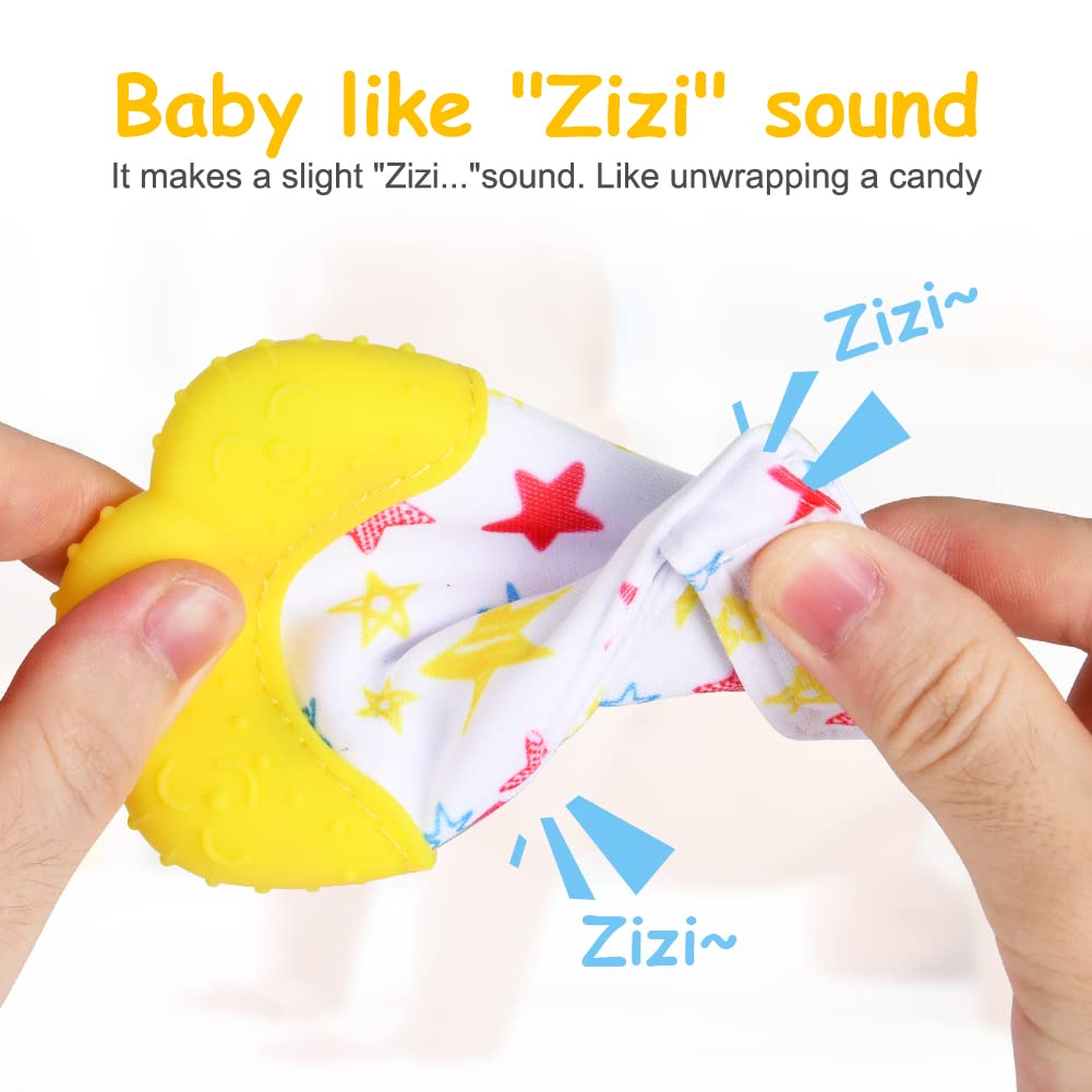 Vicloon Baby Beißhandschuhe mit Beißring Spielzeug, Weicher Beissring Baby,BPA Frei,Beruhigen Sie wundes Zahnfleisch,Handschuhe Beißring Spielzeug für 0-6 Monate Baby-Blau