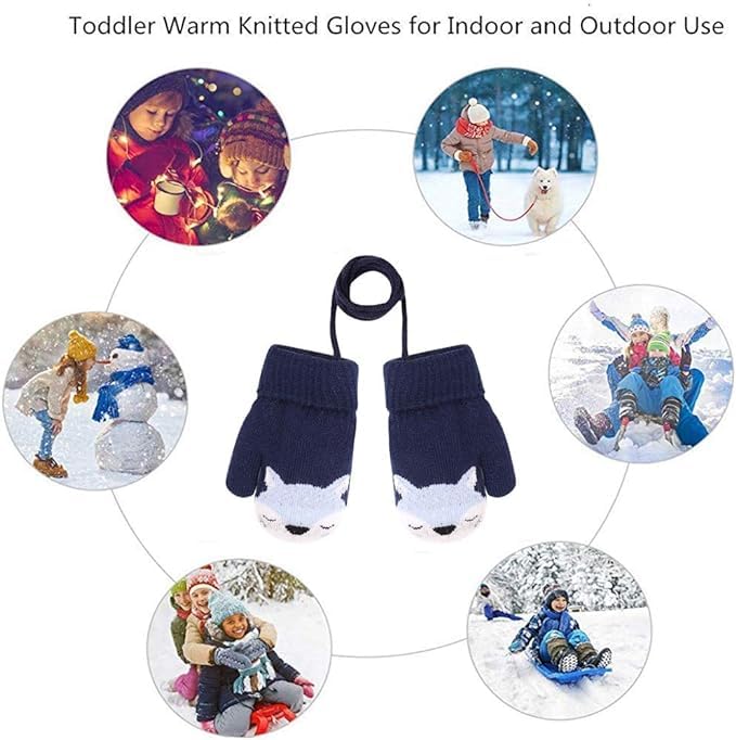 0-3 Jahre Baby Winter Handschuhe Kinder Gestrickte Fäustlinge Warme Fleece Gefütterte Handschuhe Fausthandschuh mit Schnur Outdoor Weich Winterhandschuhe Skihandschuhe Handwärmer für Jungen Mädchen