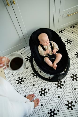 MoMi KENANI baby bouncer for children up to 9 kg, foldable, with remote control & Bluetooth for connecting to a smartphone, battery or power connection, with 5-point safety belt, sun protection, insect net
