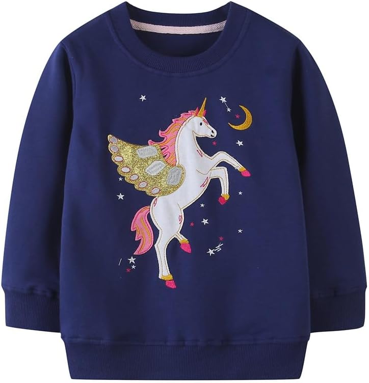 LitBud Mädchen Sweatshirts Einhorn Pullover für Kleinkind Kleidung Top Langarm Jumper Rundhals T Shirt Herbst Winter für Kinder Größe 1-7 Jahre