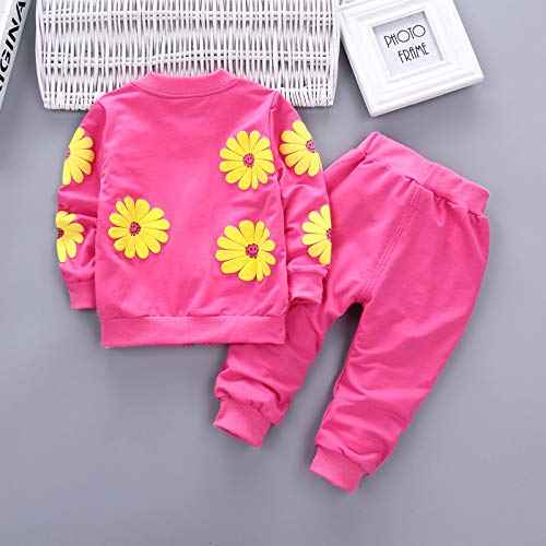 Yao 1-5 Years Toddler & Little Girls Floral Print 3-Piece Sets Zip Jacket Long Sleeve Crew Neck T-Shirt and Trousers