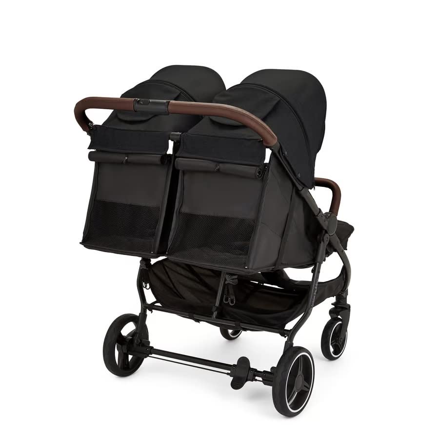 Ickle Bubba Venus Prime Doppelkinderwagen - geeignet von Geburt bis 15 kg (ca. 3 Jahre), leichter, faltbarer Zwillingskinderwagen mit Neugeborenenkokon, 2 Fußwärmern und Regenschutz (Schwarz)