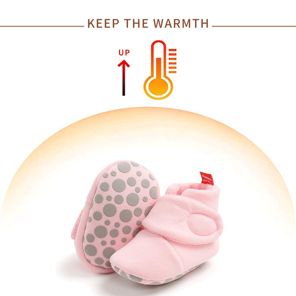 Newborn Warm Winter Booties, Organic Cotton Lining and Non-Slip Stripes, Booties, Sock Shoes for Winter with Soft Sole, Crawling Shoes, Size 0 - 18 Months, Baby Boys and Girls, Prewalker and Toddler Shoes
