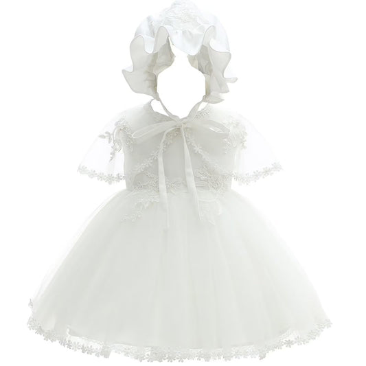 Baby Mädchen Weiße Taufe Kleid mit Kapuze Neugeborene Taufe Kleid Spitze Kleid für Hochzeit Geburtstag