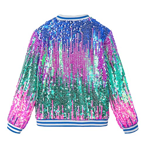 LOLANTA Girls Sequin Bomber Jacket with Pockets Zipper Long Sleeve Glitter Baseball Jackets for Kids 4-13 Years