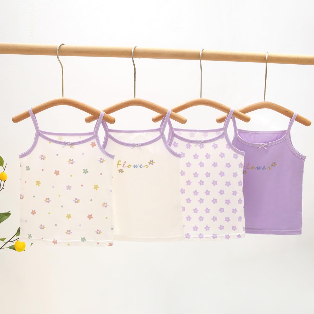 Yintry Girls' Printed Undershirts Cotton Undershirt/Tank Tops for 2-12 Years Elastic Cami Vests 4-Pack