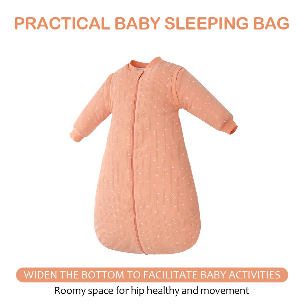 amo nenes Baby Sleeping Bag 2.5 TOG, Baby Autumn Winter Long Sleeve Sleeping Bag, 100% Cotton, Removable Sleeves, Length 72 cm, 0-6 Months (Blue)