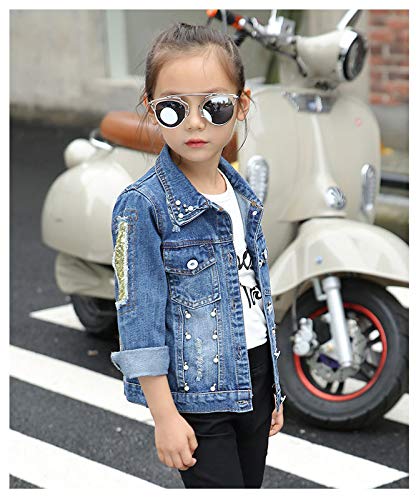 Peacolate 3-11 Years Girls Denim Jacket Butterfly Sequins
