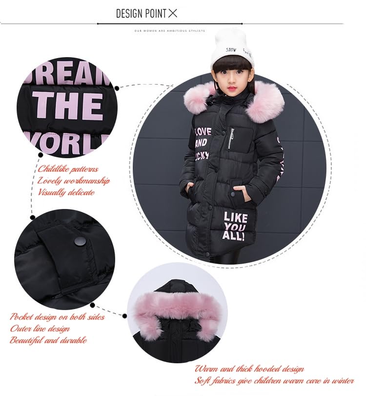 Down Jacket Girls Children's Parka Hooded Jacket Coat Long Jacket Made of Faux Fur Warm Winter