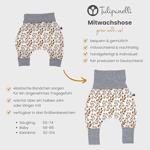 Handmade Baby Baggy Trousers, Handmade Cotton Jersey Grows with Your Gown, Sizes 50-74, 68-86, 92-104, Fairly Produced in Germany (Sea Creatures, 50-74)