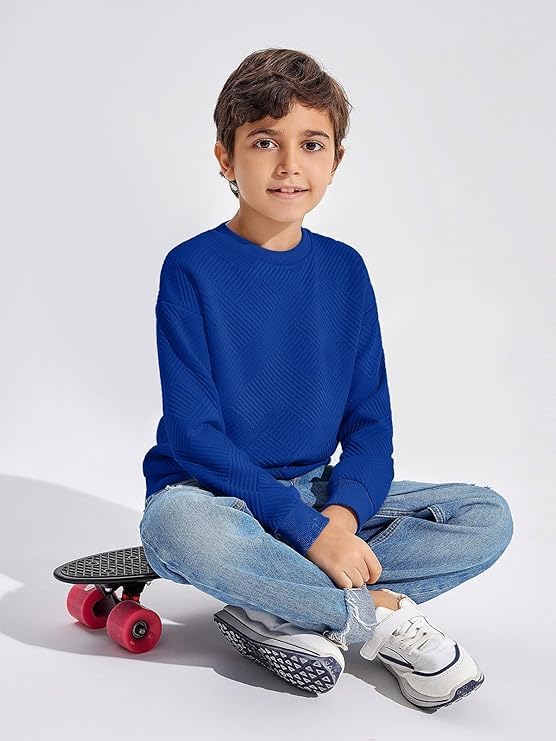 Haloumoning Boys' Long-Sleeved Shirt Children's Crew Neck Sweatshirt Plain Pullover Long Sleeve T-Shirt Basic Top