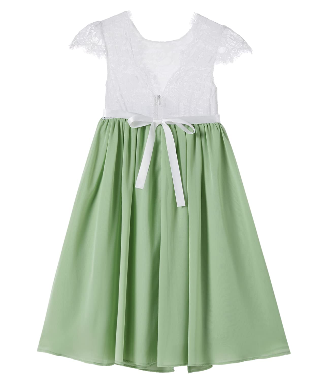 Beganly Mädchen Festtagskleider Spitze V-Rücken Kleid ärmellos Flauschig Tüll Prinzessin Partykleid Blumenmädchen Kleider