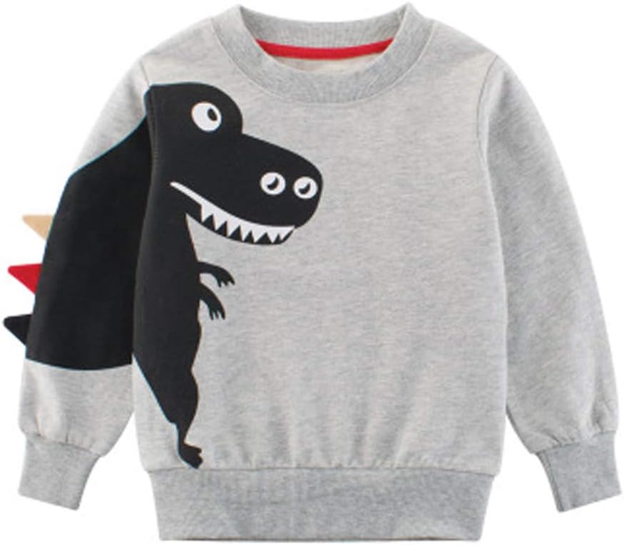 SUPFANS Boys Cute Dinosaur Sweatshirts Pullover Cotton T-Rex Long Sleeve Tops Toddler T-Shirt