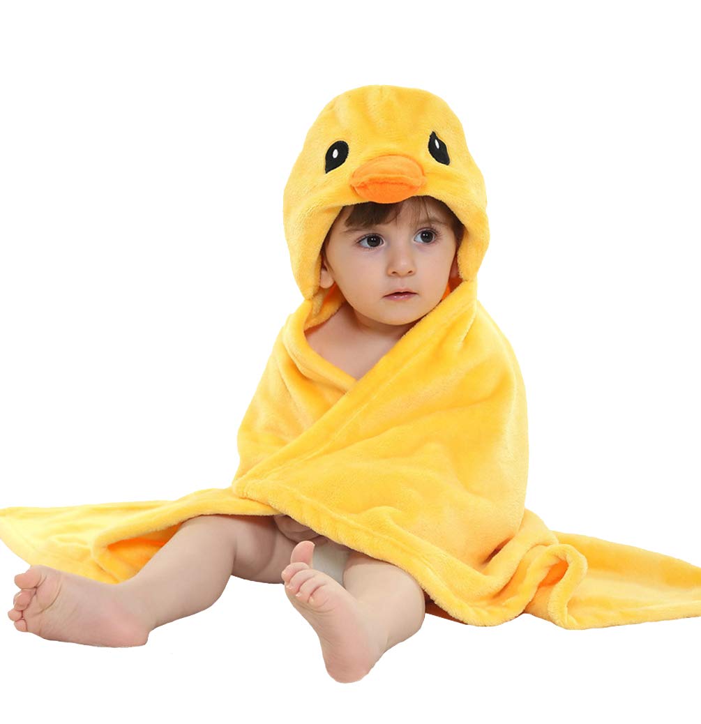 Doladola Baby Decke Babys Tier Design,Flanell Kinder Decke Kapuzenhandtuch für Mädchen und Jungen,Baby Kapuze Badeponcho Kinder Warm(gelbe Ente)