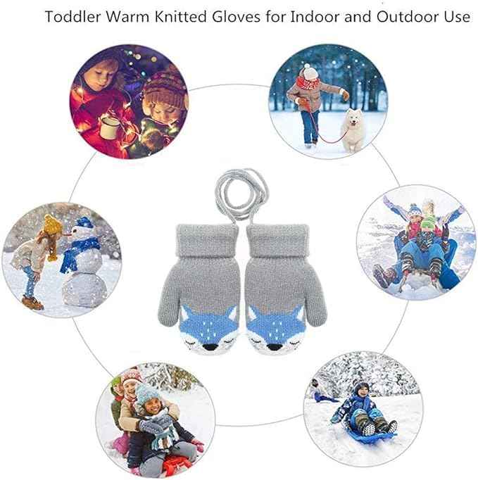 0-3 Jahre Baby Winter Handschuhe Kinder Gestrickte Fäustlinge Warme Fleece Gefütterte Handschuhe Fausthandschuh mit Schnur Outdoor Weich Winterhandschuhe Skihandschuhe Handwärmer für Jungen Mädchen