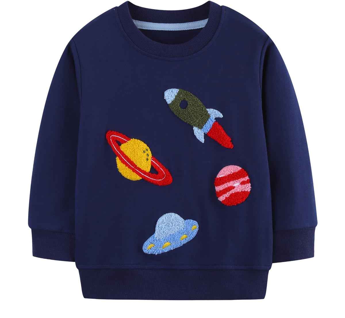 EULLA Children's Boys' Pullover Sweatshirt Long Sleeve Cotton Dinosaur Excavator Tractor Planets Winter Tops 1-7 Years 92 98 104 110 116 122
