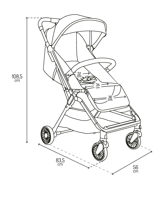 MoMi Kinderbuggy CLARA, Kinderwagen ab dem 6. Lebensmonat, bis 22 kg Körpergewicht, 5-Punkt-Sicherheitsgurt, Fußsack, Getränkehalter, Einkaufskorb, Wickeltasche, Insekten- und Regenschutz