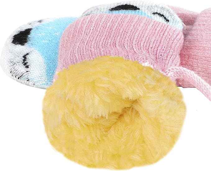 0-3 Jahre Baby Winter Handschuhe Kinder Gestrickte Fäustlinge Warme Fleece Gefütterte Handschuhe Fausthandschuh mit Schnur Outdoor Weich Winterhandschuhe Skihandschuhe Handwärmer für Jungen Mädchen