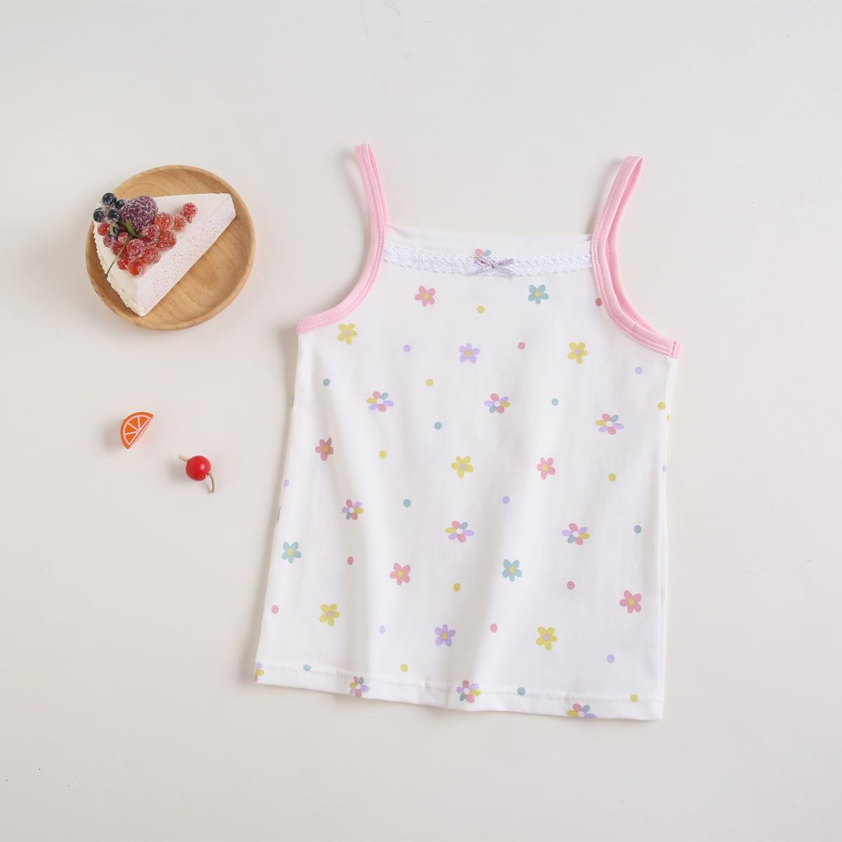 Yintry Girls' Printed Undershirts Cotton Undershirt/Tank Tops for 2-12 Years Elastic Cami Vests 4-Pack