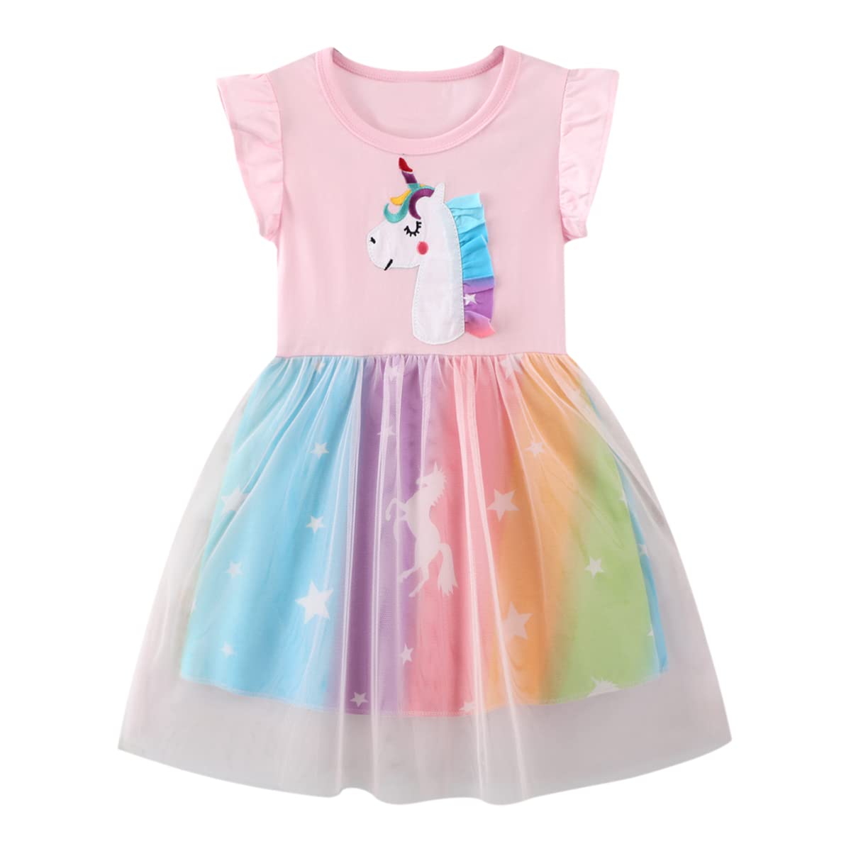 Beilei Creations Mädchen Kleider Kurzarm Baumwolle Kinder Kleid Süßes Muster Gr.85-140