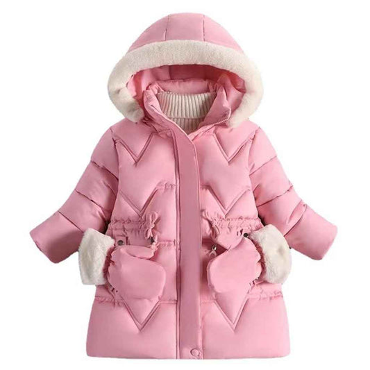 linboo Children's Winter Jacket Girls Jacket Lined Warm Winter Coat Outdoor Hooded Jacket Windproof Parka with Plush Gloves Quilted Jacket