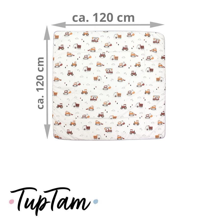 TupTam Krabbeldecke für Baby 120x120 cm - Gepolsterte Spieldecke Baby Baumwolle, XXL, OEKO-TEX, Weich & Hautfreundlich, Farbe: Wald/Beige