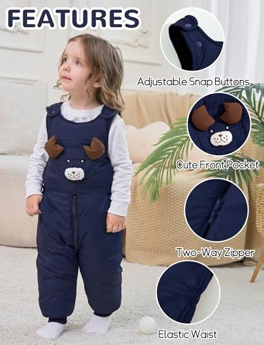 FEOYA Baby snowsuit winter stitch girls winter jacket fleece cute. Children's clothing sleeveless fashion boys romper lined round neck collar warm with zip black 9 months - 4 years