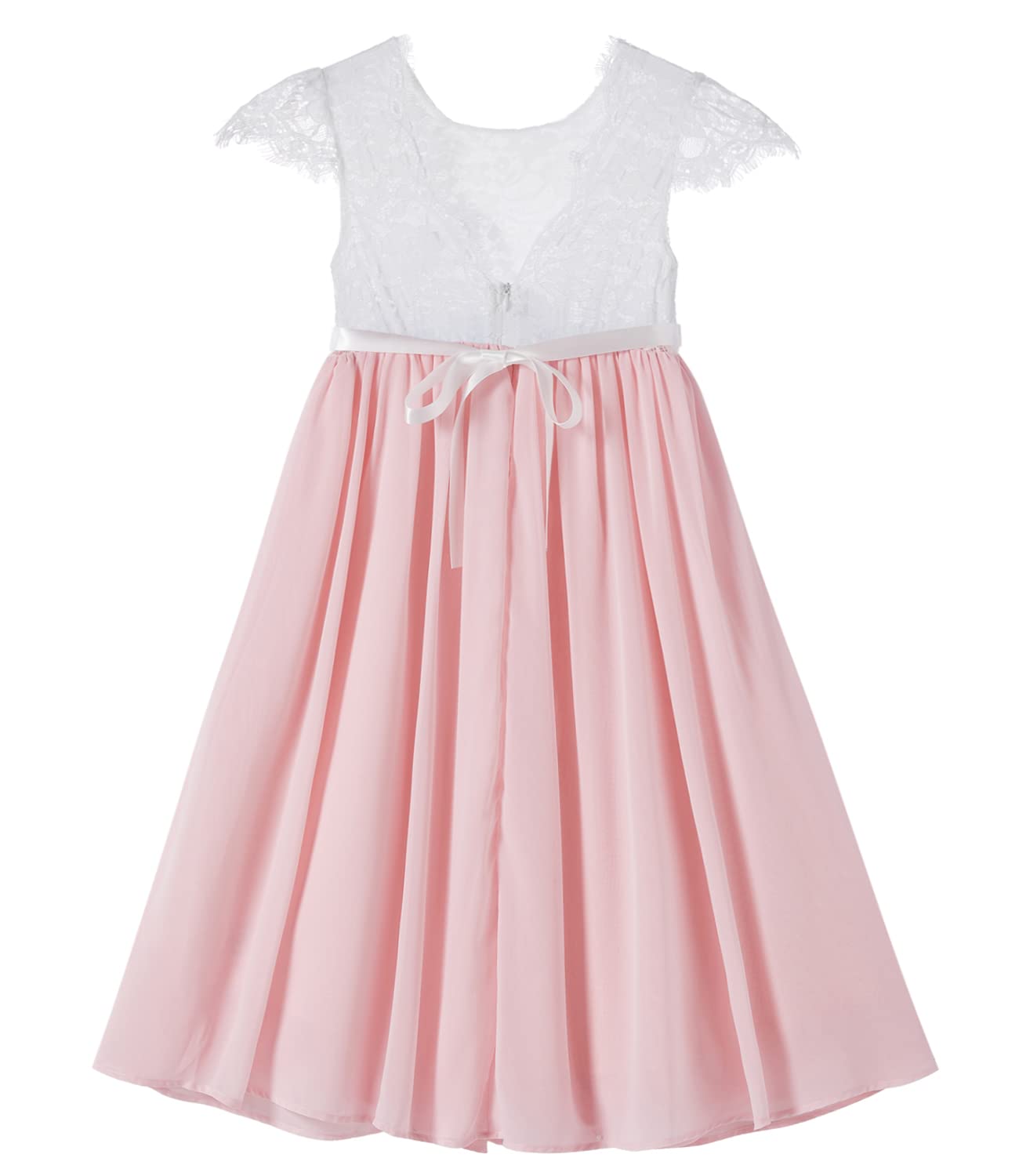Beganly Mädchen Festtagskleider Spitze V-Rücken Kleid ärmellos Flauschig Tüll Prinzessin Partykleid Blumenmädchen Kleider