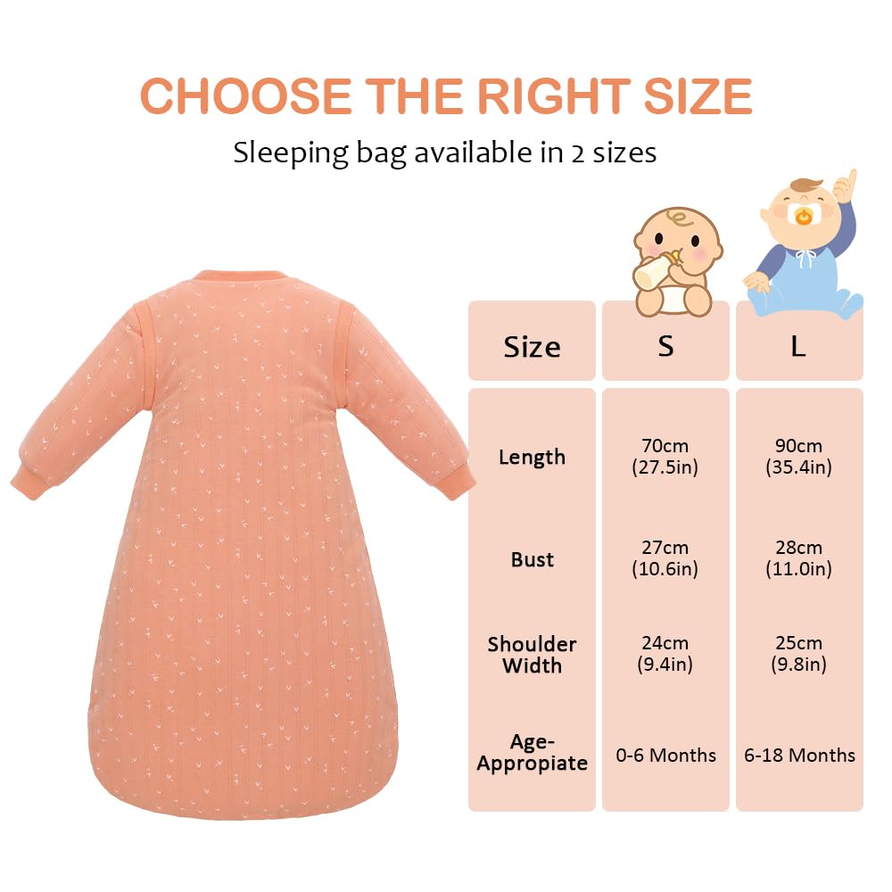 amo nenes Baby Sleeping Bag 2.5 TOG, Baby Autumn Winter Long Sleeve Sleeping Bag, 100% Cotton, Removable Sleeves, Length 72 cm, 0-6 Months (Blue)