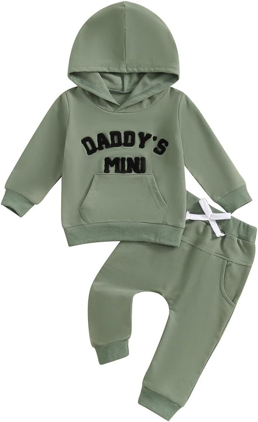 LUVCES Kleinkind Baby Jungen Outfits Langarm Daddy’s Mini Kapuzenpullover Sweatshirts + Hosen 2-teiliges Herbst Winter Frühling Kleidungsset