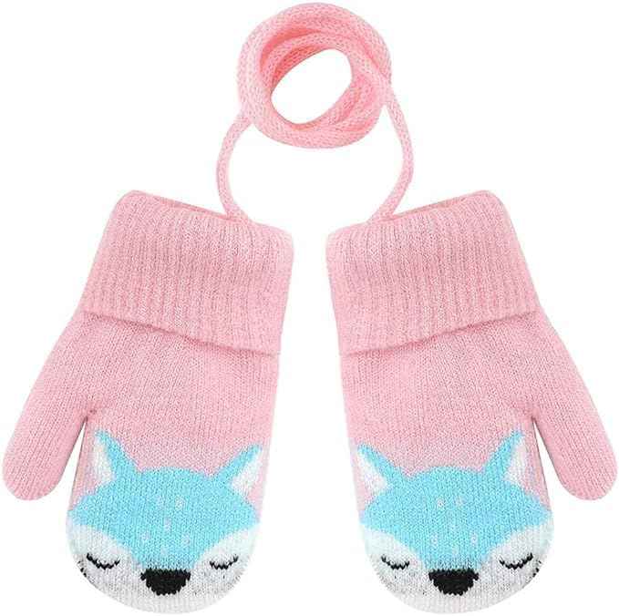0-3 Jahre Baby Winter Handschuhe Kinder Gestrickte Fäustlinge Warme Fleece Gefütterte Handschuhe Fausthandschuh mit Schnur Outdoor Weich Winterhandschuhe Skihandschuhe Handwärmer für Jungen Mädchen