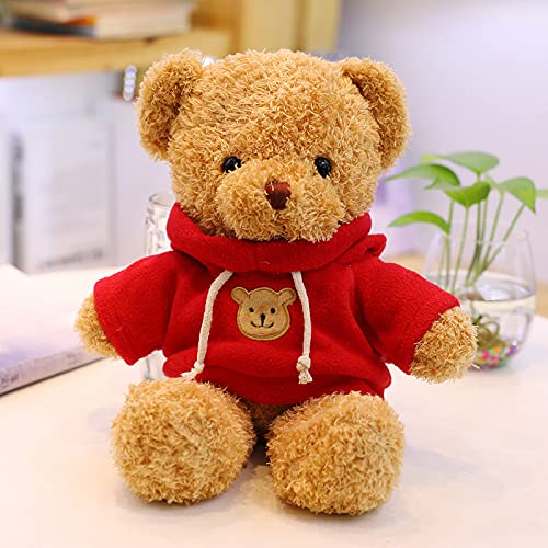 TROYSINC Teddy Bear Soft Fur Teddy Bear with Hood Paw Print Plush Toy Cuddly Toy Stuffed Toy Gift (Red, 30 cm)