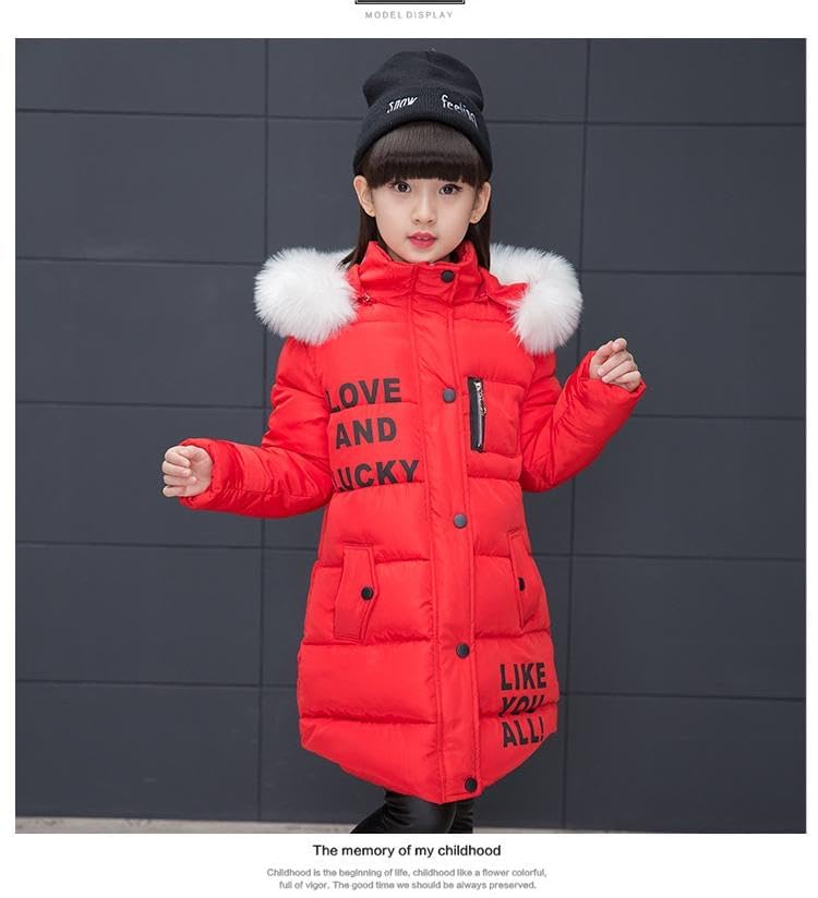 Down Jacket Girls Children's Parka Hooded Jacket Coat Long Jacket Made of Faux Fur Warm Winter