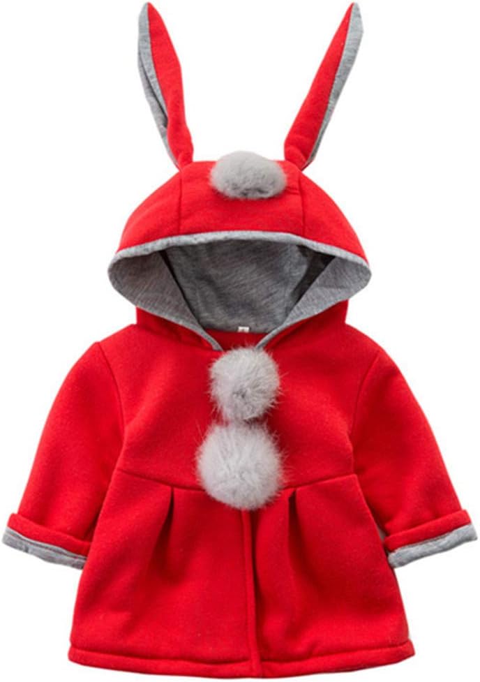EDOTON Baby Girls' Cotton Coats Spring Autumn Winter Jackets with Hair Balls Rabbit Ear Toddler Warm Clothing