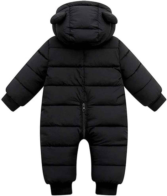LSERVER Neugeborener Strampler Baby mit Kapuze Fleecever Dickter Jungen Schneeanzug Mädchen Warmer Daunen Overall Kinder Niedliche Winter Anzüge, Schwarz, 80