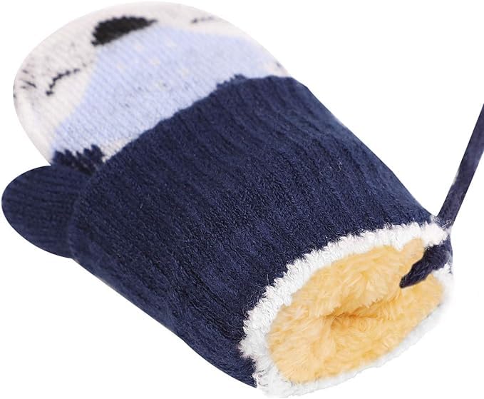 0-3 Jahre Baby Winter Handschuhe Kinder Gestrickte Fäustlinge Warme Fleece Gefütterte Handschuhe Fausthandschuh mit Schnur Outdoor Weich Winterhandschuhe Skihandschuhe Handwärmer für Jungen Mädchen