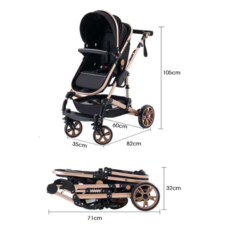 YAZOCO Kinderwagen 3 in 1 Buggy Babybett Komplett Set mit einem Klick Zusammenklappbarer Kinderwagen, KombiKinderwagen Aluminiumrahmen für Neugeborene Sitzzubehör