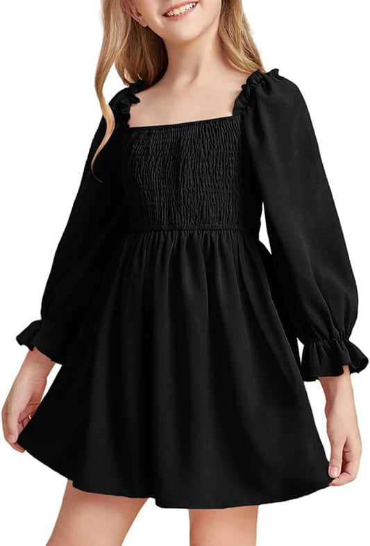 Haloumoning Mädchen Kleid Rüschen Langarmkleid A-Linie Freizeitkleid Chiffon Prinzessin Partykleid Festlich Herbst Winter Kleid für Hochzeit Geburtstag Ball