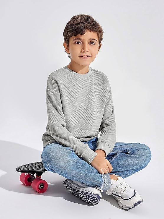 Haloumoning Boys' Long-Sleeved Shirt Children's Crew Neck Sweatshirt Plain Pullover Long Sleeve T-Shirt Basic Top