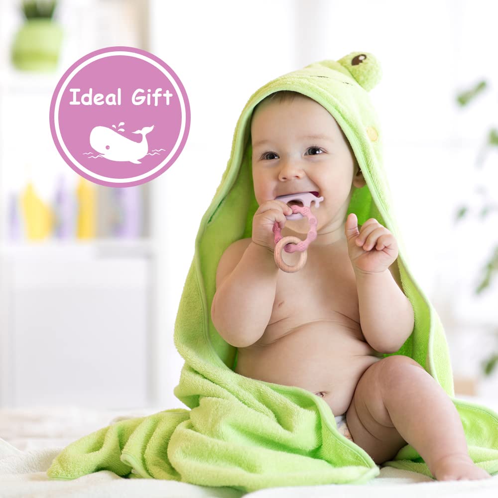 Vicloon Beißring für Babys, Beißring Spielzeug aus Silikon und Holzringe, Baby Zahnungshilfe BPA-frei, Schmerzlindernde Zahnen Nursing Zubehör für ab 3 Monaten Babys(Wal Blau)