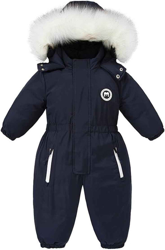 Alunsito Baby Boy Girl Snowsuit Kids Long Sleeve Hoodie Thick Jumpsuit Ski Suit Zip One-Piece Bodysuit Winter Warm Romper
