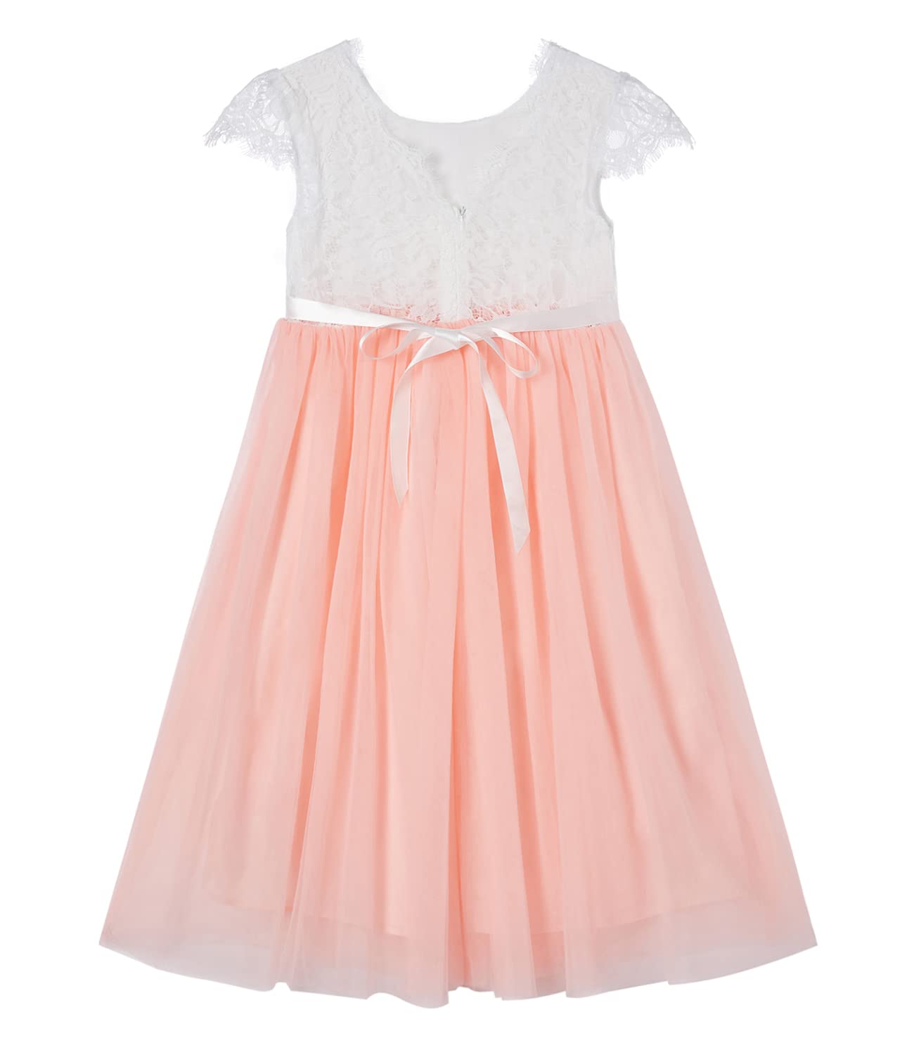 Beganly Mädchen Festtagskleider Spitze V-Rücken Kleid ärmellos Flauschig Tüll Prinzessin Partykleid Blumenmädchen Kleider