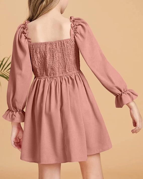 Haloumoning Girls Dress Ruffles Long Sleeve Dress A-Line Casual Dress Chiffon Princess Party Dress Festive Autumn Winter Dress for Wedding Birthday Ball
