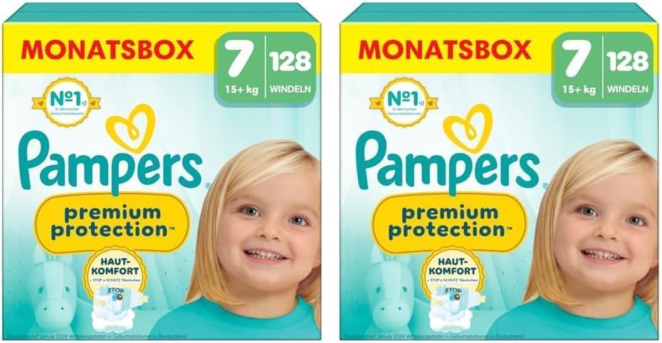 Pampers Premium Protection Größe 6, 144 Windeln, 13kg-18kg, Doppelter Schutz für die Haut und vor Auslaufen