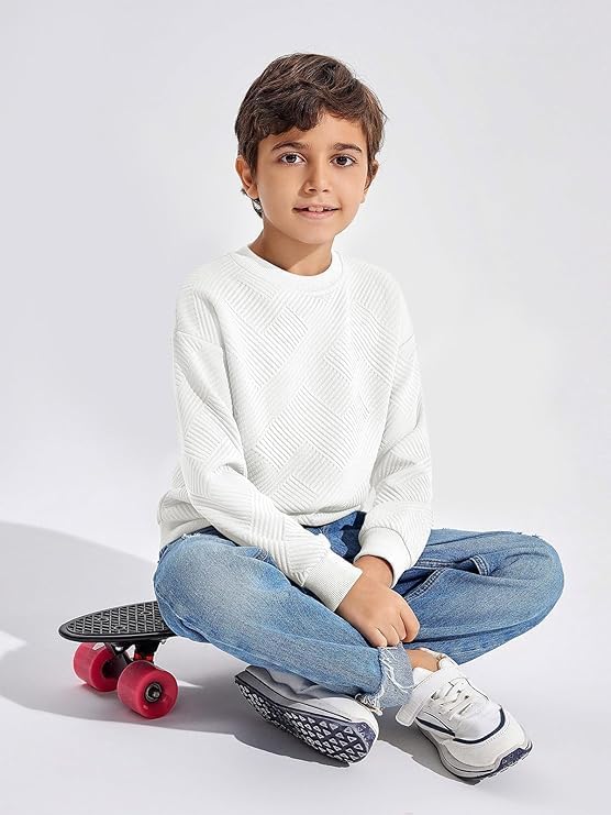 Haloumoning Boys' Long-Sleeved Shirt Children's Crew Neck Sweatshirt Plain Pullover Long Sleeve T-Shirt Basic Top