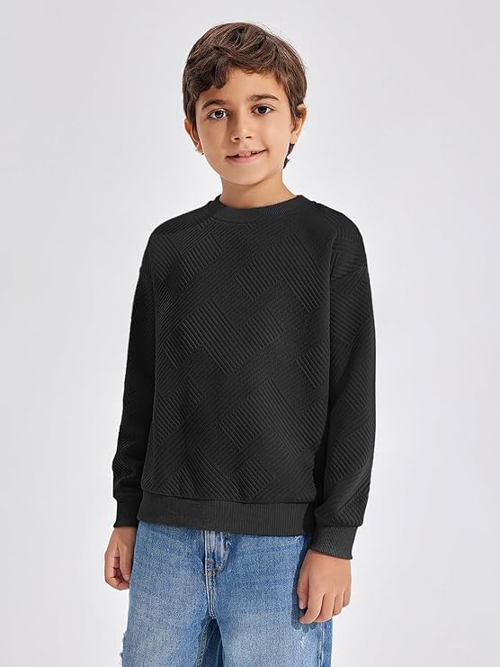 Haloumoning Boys' Long-Sleeved Shirt Children's Crew Neck Sweatshirt Plain Pullover Long Sleeve T-Shirt Basic Top